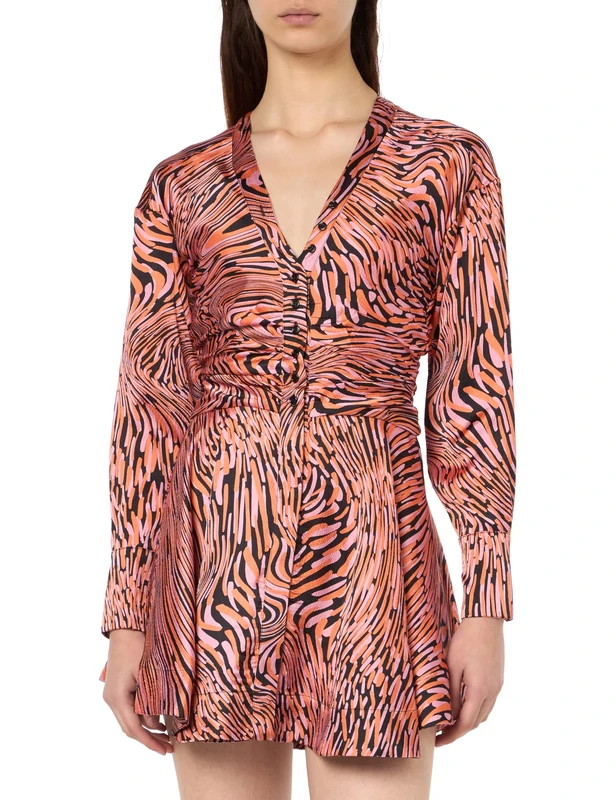 Pinko Women's Cipresso Gonna Bande Jacquard Logo Birds Casual Dress, Zp1_Nero/Rosa/Arancio, 38