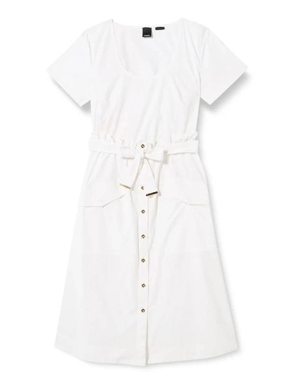 Pinko Women's Acteon Poplin Dress with Metal Buttons Casual, Z04_White Brill, 10