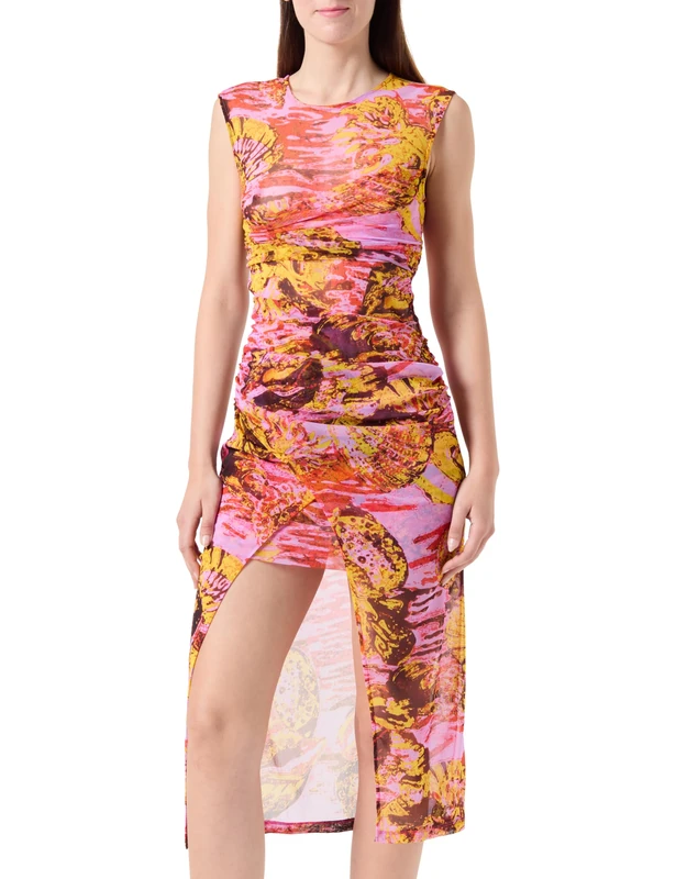 Pinko ANTINOO Chemical Sea Print Retina Dress, Nh6_Multi Pink/Yellow, XL