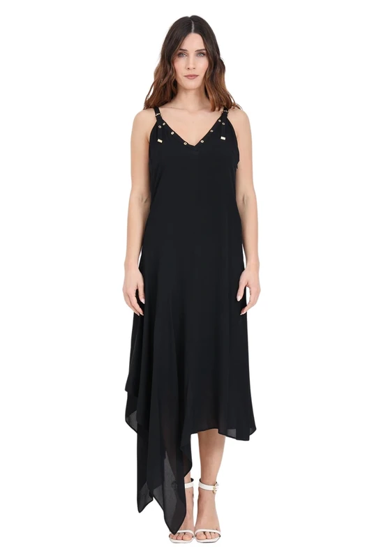 Pinko Women's Annona Crepe De Chine Vintage Dress Cocktail, Z99_Black Limousine, UK 11.5