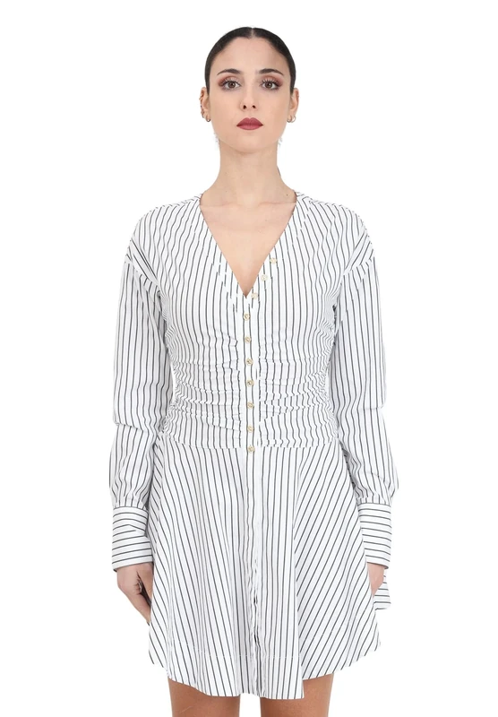 Pinko Women's Anchise Stretch Stick Poplin Dress with Metal Buttons Casual, Zz1_White/Black, UK 11.5