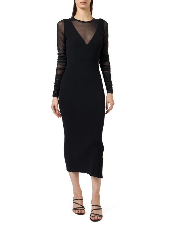 Pinko BERGAMOTTO Transparent Tulle Viscose Dress, Z99_Black Limousine, M