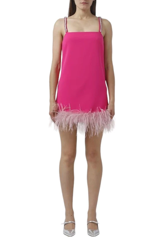 Pinko Women's Trebbiano Stretch Crepe Dress with Feathers Homecoming, N17_Pink, UK 11.5