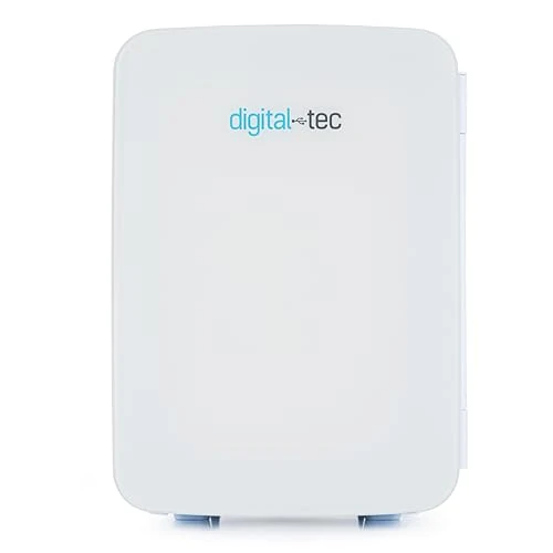 Digital Tec Mini Fridge 8 litre 10 Can Portable Mini Cooler & Warmer for Drinks, Cosmetics/Makeup/Skincare, AC/DC Power, White, For Bedroom, Home, Caravan, Car (DT10LF)