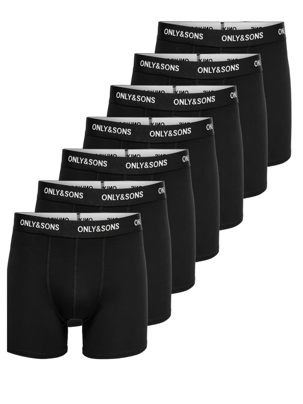 ONLY & SONS Onsfitz Solid Men's Boxer Shorts, Black Trunks, Pack of 7, XS - XXL, Black/Detail:Black Waist & White Logo, M
