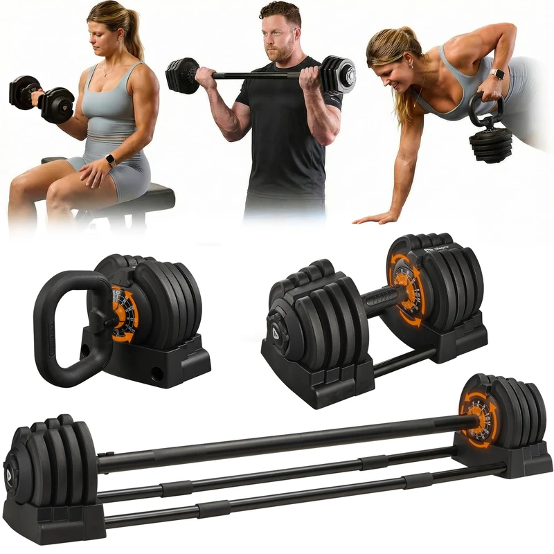 LifePro 3-in-1 Adjustable Dumbbell, Barbell & Kettlebell Set - 20 kg Single