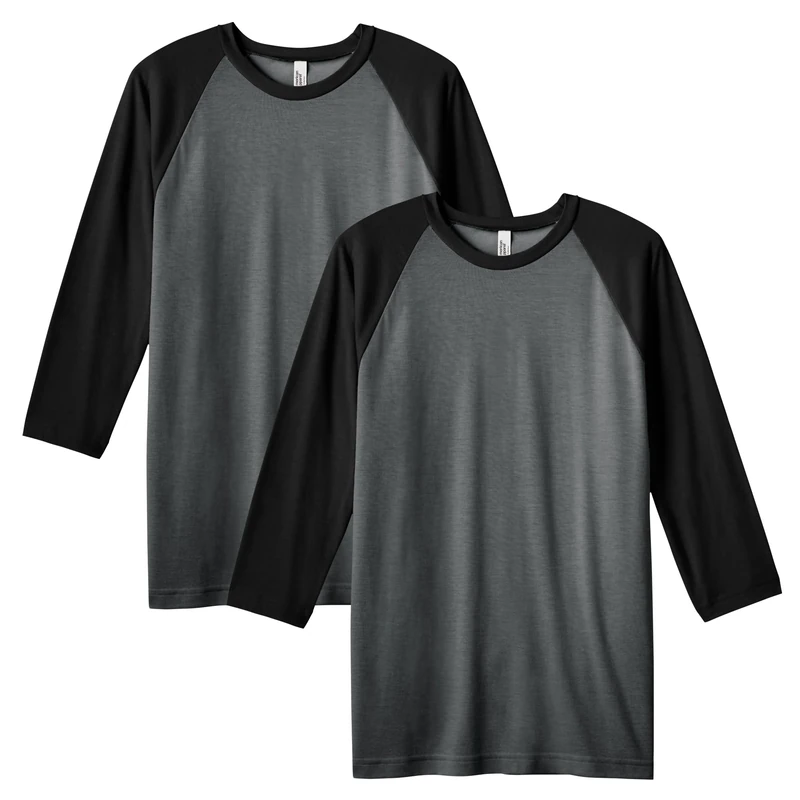 American Apparel CVC Raglan T-Shirt, Style G2003CVC, Heather Charcoal/Black (2-Pack)