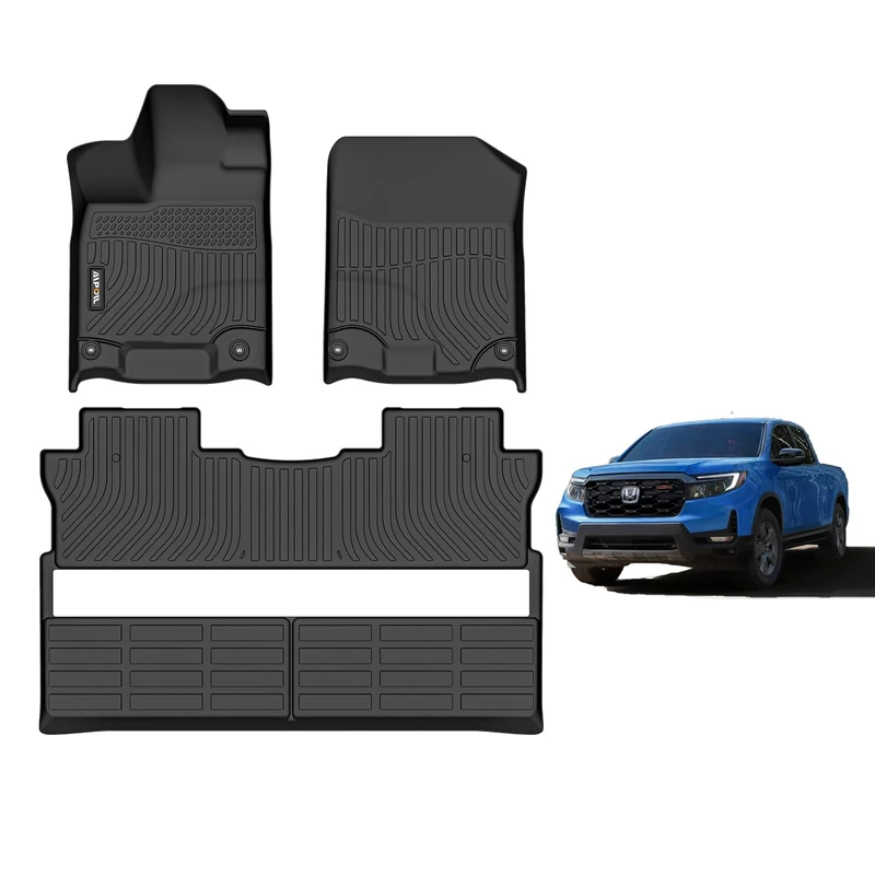 AIPOIL®-Floor Mats Custom for Ridgeline 2023 2022 2021 2020 2019 2018 2017丨Fits 1st & 2nd Row丨TPE All Weather Anti-Slip Floor Liners丨Full Set Automobile mats Accessories, Black