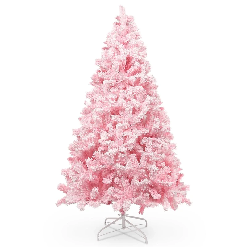 AGM Christmas Tree 7ft, Snow Flocked Artificial Pink Christmas Tree with 1200 Branch Tips, for Indoor Outdoor Christmas Decorations