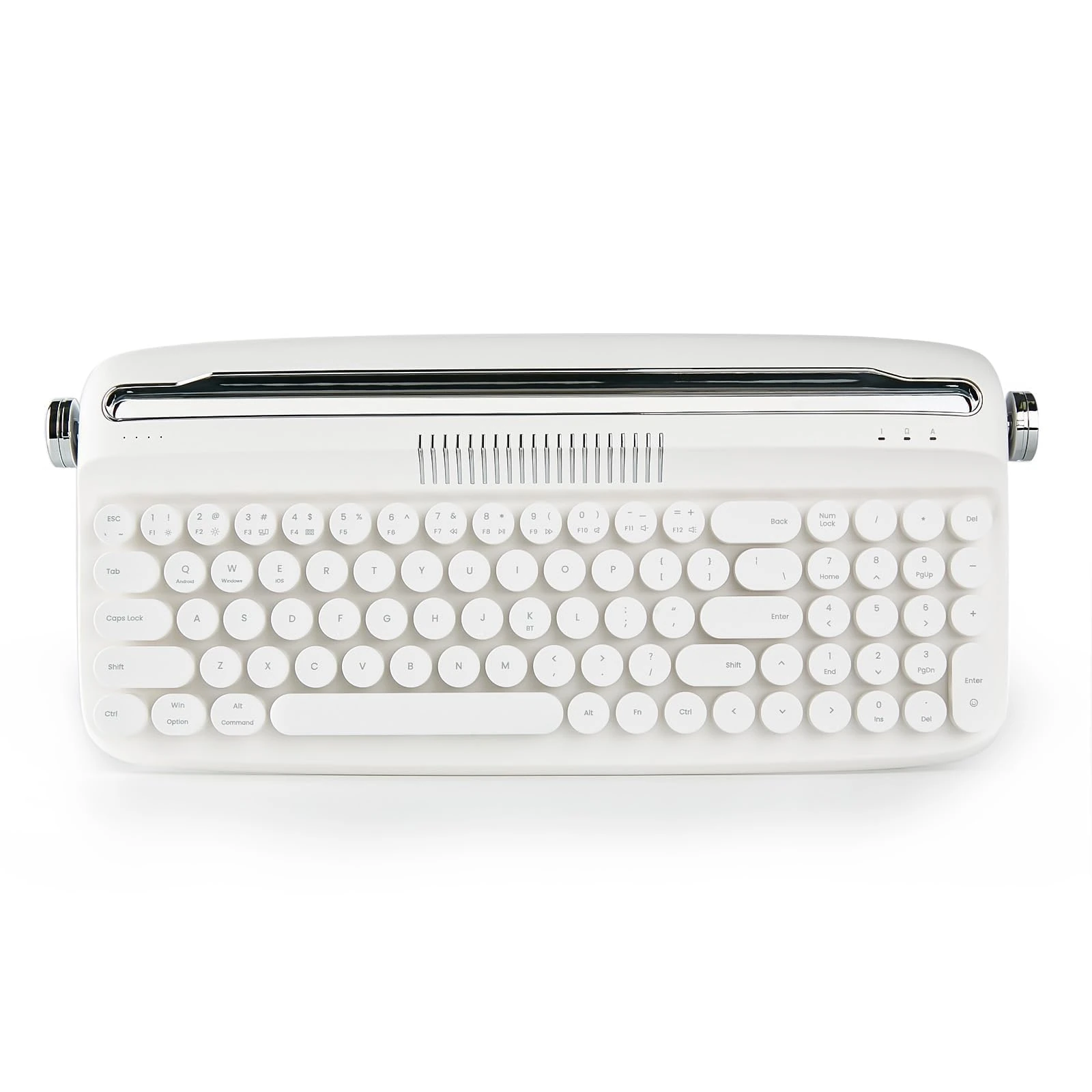 YUNZII Upgraded Wireless Retro Typewriter Keyboard, USB-C/Bluetooth with Integrated Stand, Cute Round Keycaps for Multi Device, Win/Mac (B309, Snow White)