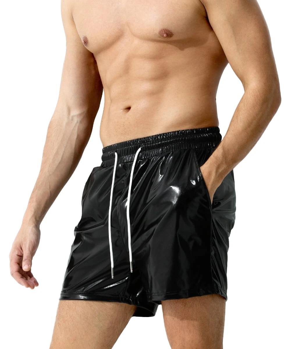 Casey Kevin Men's Metallic Shorts Reflective Rave Shorts with Pockets, CK3112-Black, L