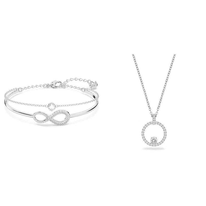 Swarovski Infinity bangle, Infinity, White, Rhodium plated & Creativity pendant, Circle, White, Rhodium plated
