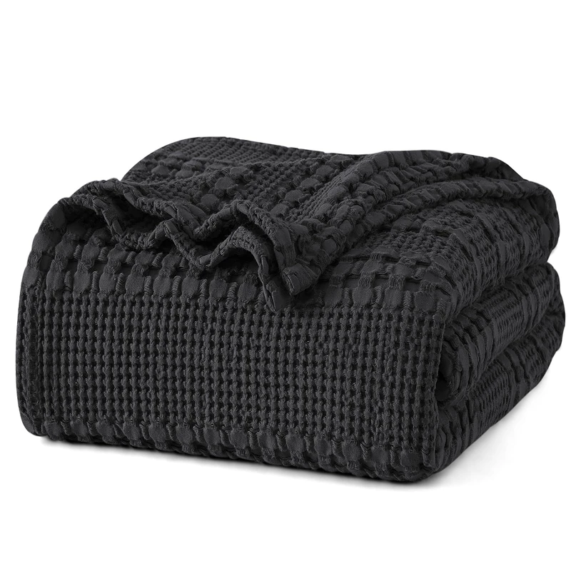 PHF 100% Cotton Waffle Weave Blanket Queen Size Soft Lightweight Breathable Cozy Summer Blankets for Bed Luxury Aesthetic Woven Bedding for Home Decor 90 x