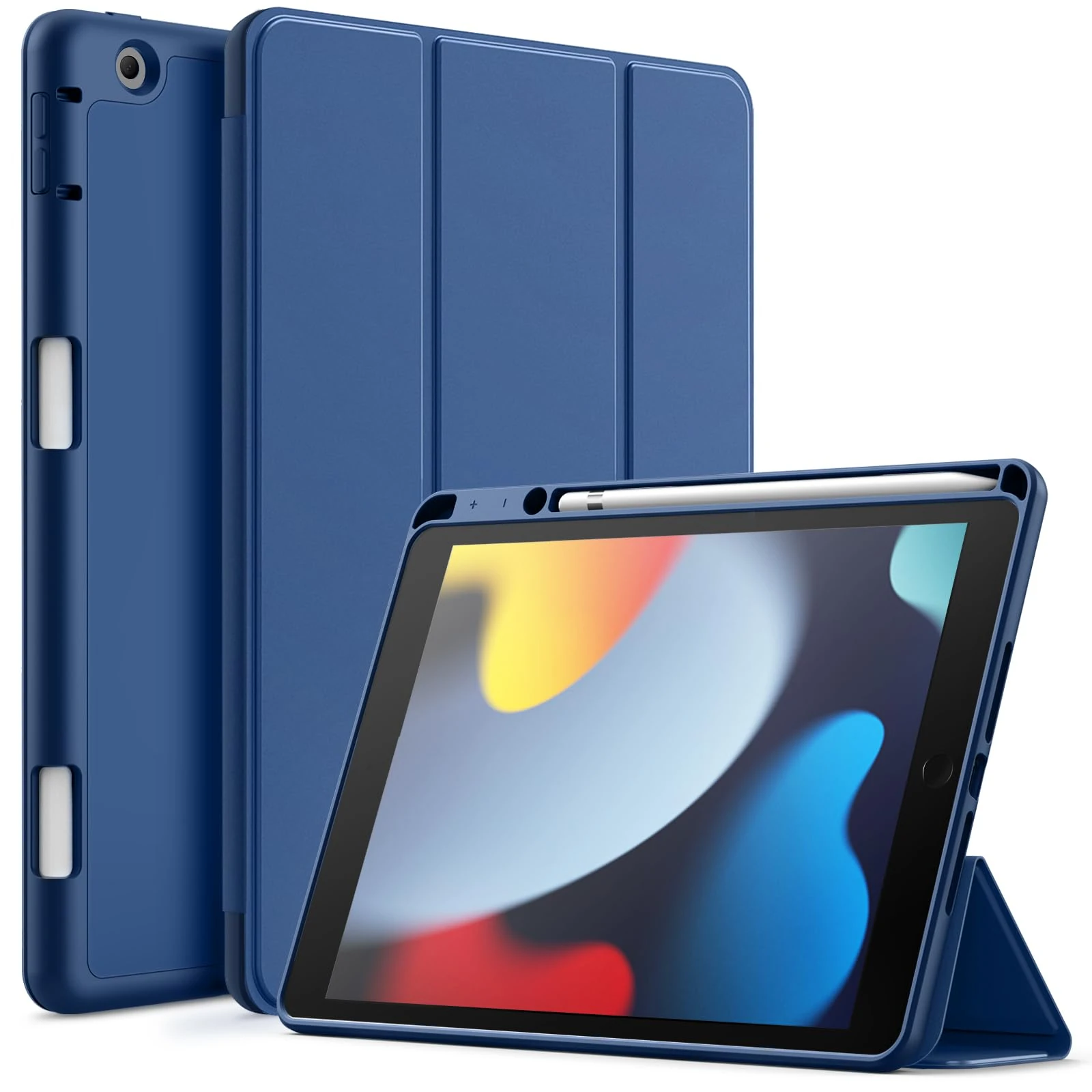 JETech Case for iPad 10.2 Inch 2021/2020/2019 (9th/8th/7th) Model with Pencil Holder, Slim Tablet Cover with Soft TPU Back, Auto Wake/Sleep (Navy)