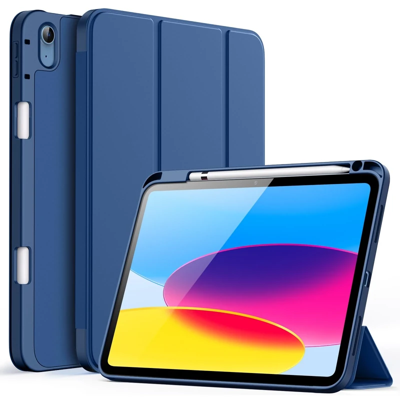 JETech Case for iPad (A16) 11th/10th Generation (2025/2022) with Pencil Holder, Slim Tablet Cover with Soft TPU Back, Auto Wake/Sleep (Navy)