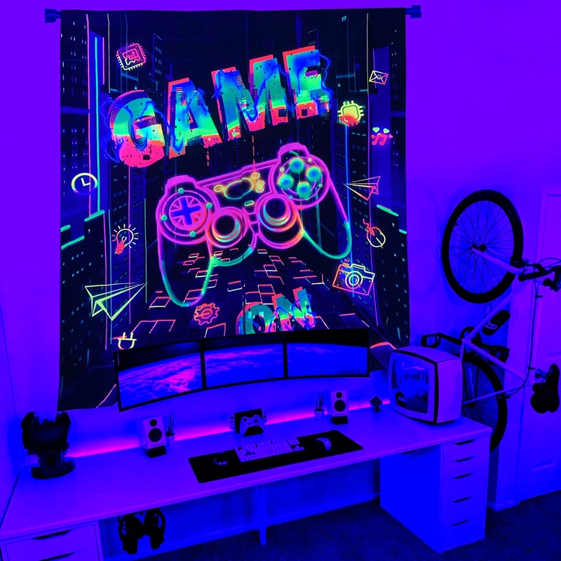 Csivoisw Gaming Curtains for Boys Bedroom, Gamer Window Curtain Glow in The Blacklight, Teen Boy Girls Video Game Blackout Curtains for Game Room Bedroom Decor 45x63 Inch - Image 1