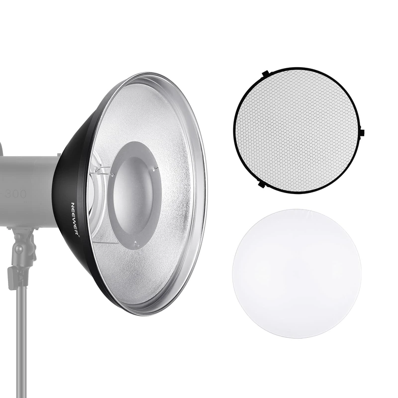 NEEWER 12"/30cm Metal Beauty Dish Bowens Mount Reflector Kit with White Diffuser Sock, Honeycomb Grid for Strobe Flash Video Light Compatible with Godox AD600 CB60 Q4 Vision 4 S101 Series, LD30