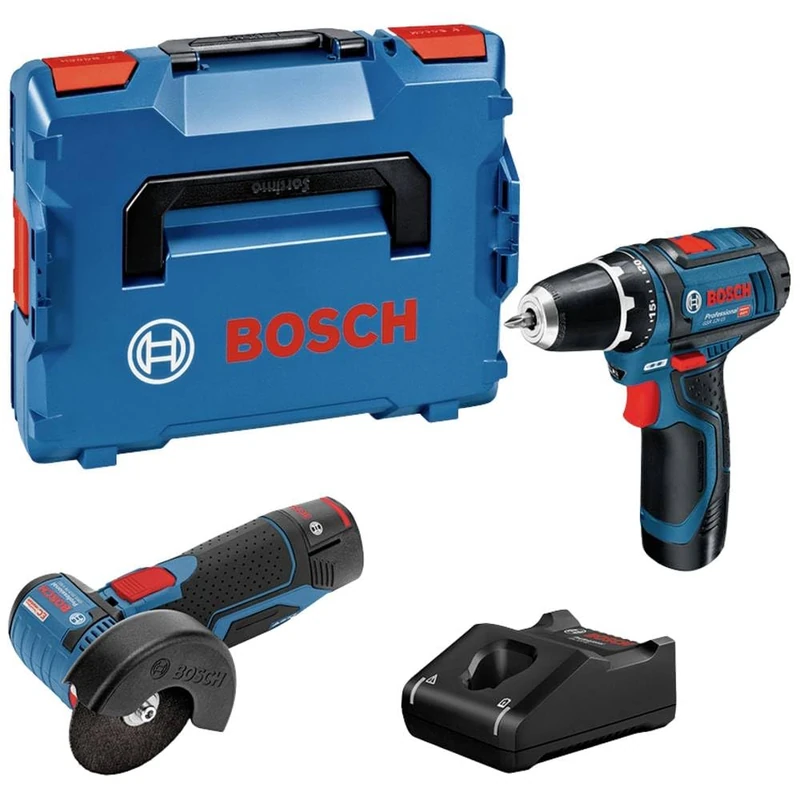 Bosch Professional Combo kit GSR 12V-15 + GWS 12V-76 (with 2 x 2.0 Ah Batteries, Charger GAL 12V-40, in L-BOXX)
