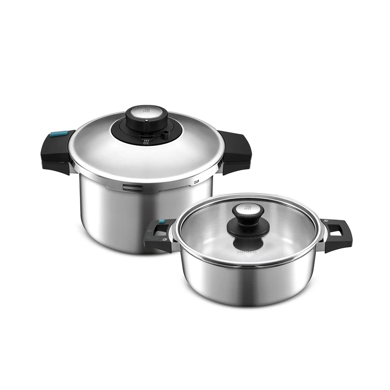 Karaca Quick & Safe 2-Piece Stainless Steel Pressure Cooker Set, 4L+6L, Induction Multi Cooker Pot, 2 Cooking Programs, Dishwasher Safe, All Hob Types, Silver (Small & Large)