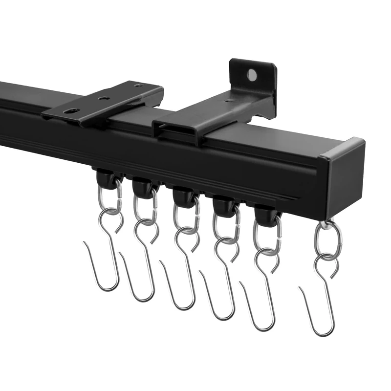 Hoeflife Ceiling Curtain Track, Curtain Track Ceiling Mount, Room Divider Curtain Rod or Wall with Rolling Hooks, Ceiling Shower Curtain Tracks Perfect for Privacy in Open Rooms (3-6ft, Black)