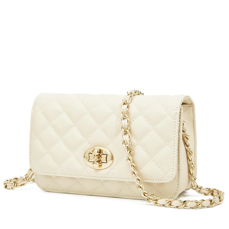 FOXLOVER Quilted Crossbody Purse for Women Faux Leather Trendy Ladies Shoulder Bag with Chain, White, S - Image 1