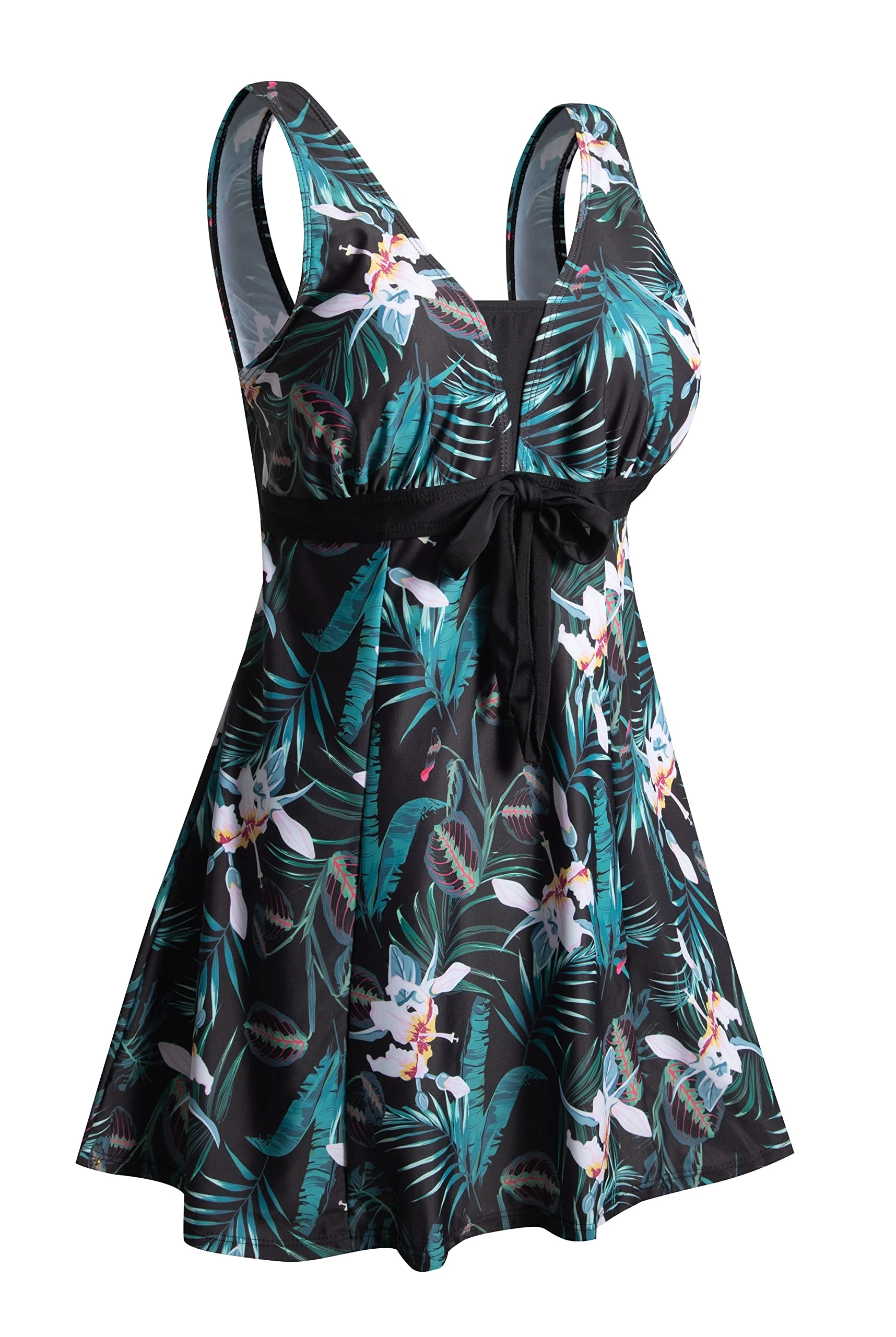 ECUPPER Womens One Piece Swim Dress Plus Size Bathing Suit Swimming Costume Dress with Boy Shorts Floral Green