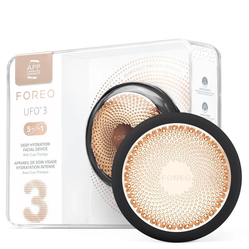 FOREO UFO 3-5-in-1 Full Facial LED Mask Treatment - Deep Moisturiser - Anti Aging Face Mask Beauty - Thermotherapy - Cryotherapy - Face Massager - Black