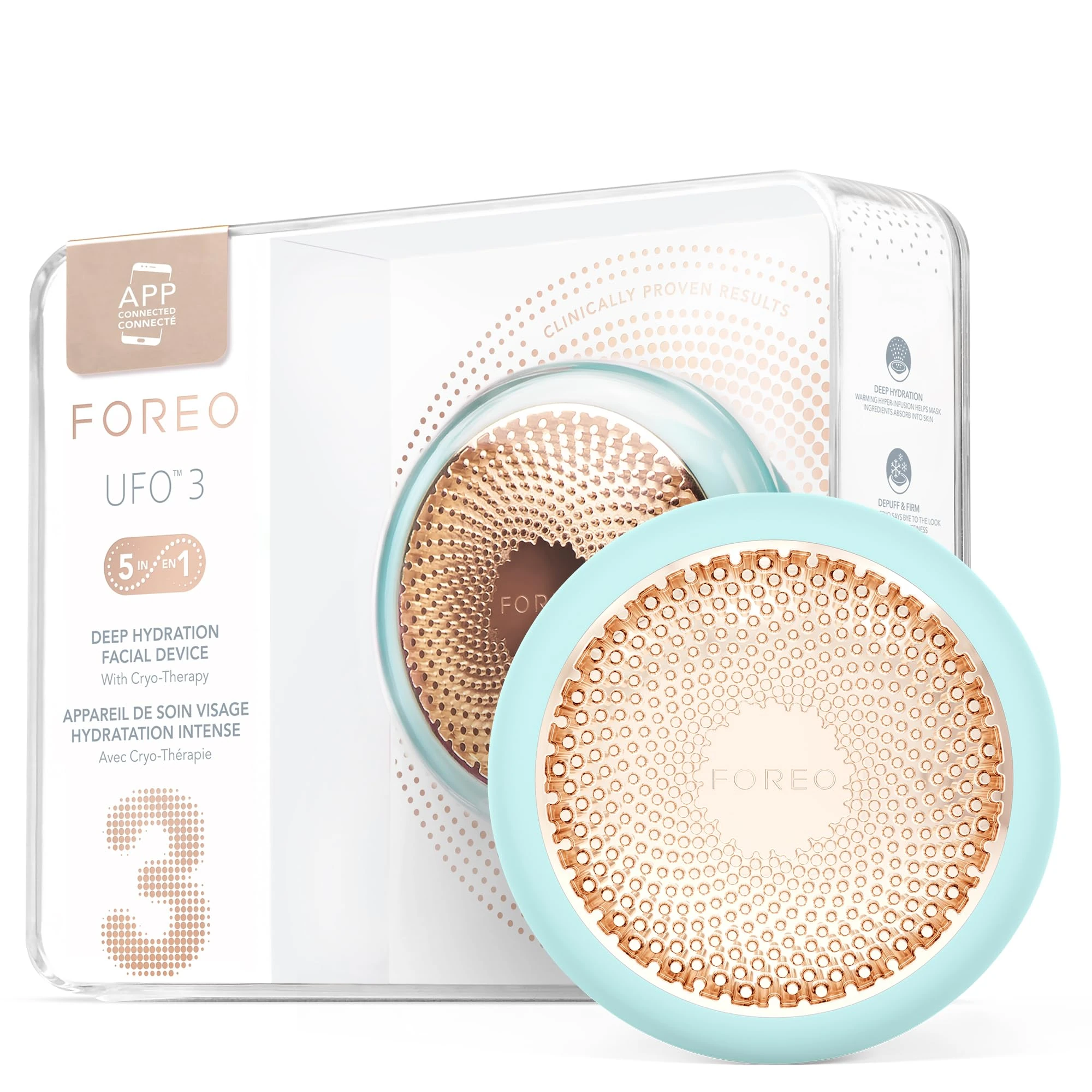 FOREO UFO 3-5-in-1 Full Facial LED Mask Treatment - Deep Moisturiser - Anti Aging Face Mask Beauty - Thermotherapy - Cryotherapy - Face Massager - Arctic Blue