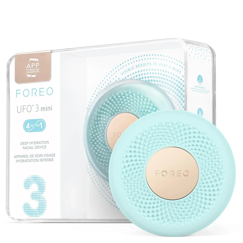 FOREO UFO 3 mini 4-in-1 Face Mask Skincare Device, Face Moisturiser, Anti-Aging, Full Spectrum LED & Red Light Therapy, Thermo Therapy, T-Sonic Facial Massage, App-connected, Arctic Blue