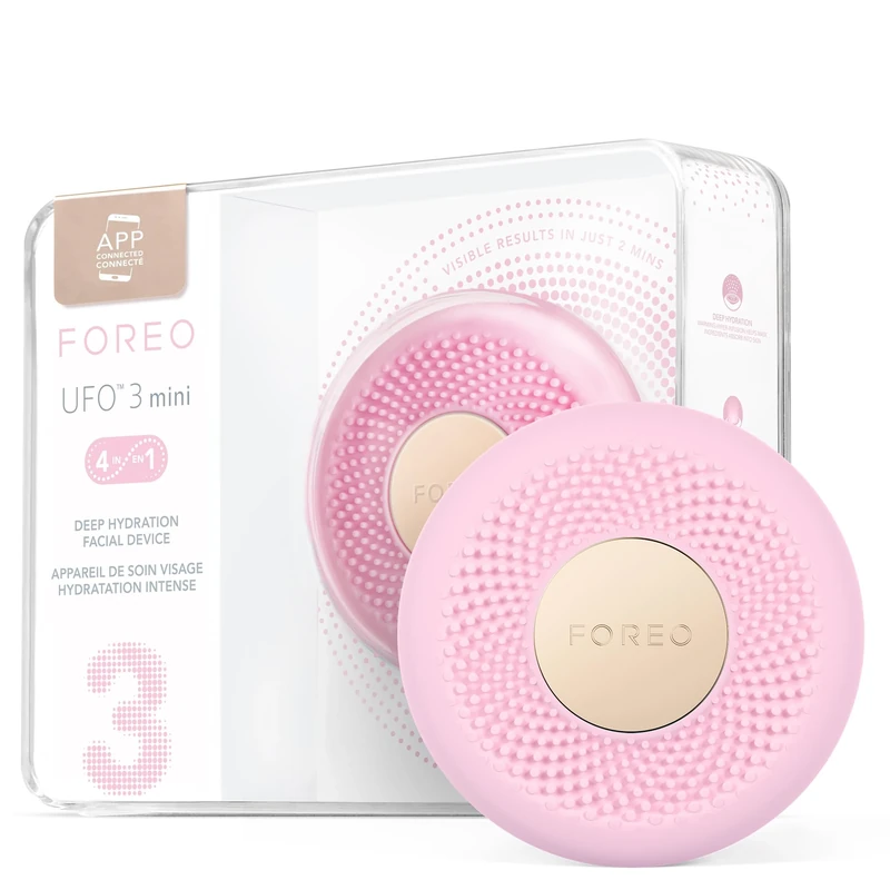 FOREO UFO 3 mini 4-in-1 Face Mask Skincare Device, Face Moisturiser, Anti-Aging, Full Spectrum LED & Red Light Therapy, Thermo Therapy, T-Sonic Facial Massage, App-connected, Pearl Pink