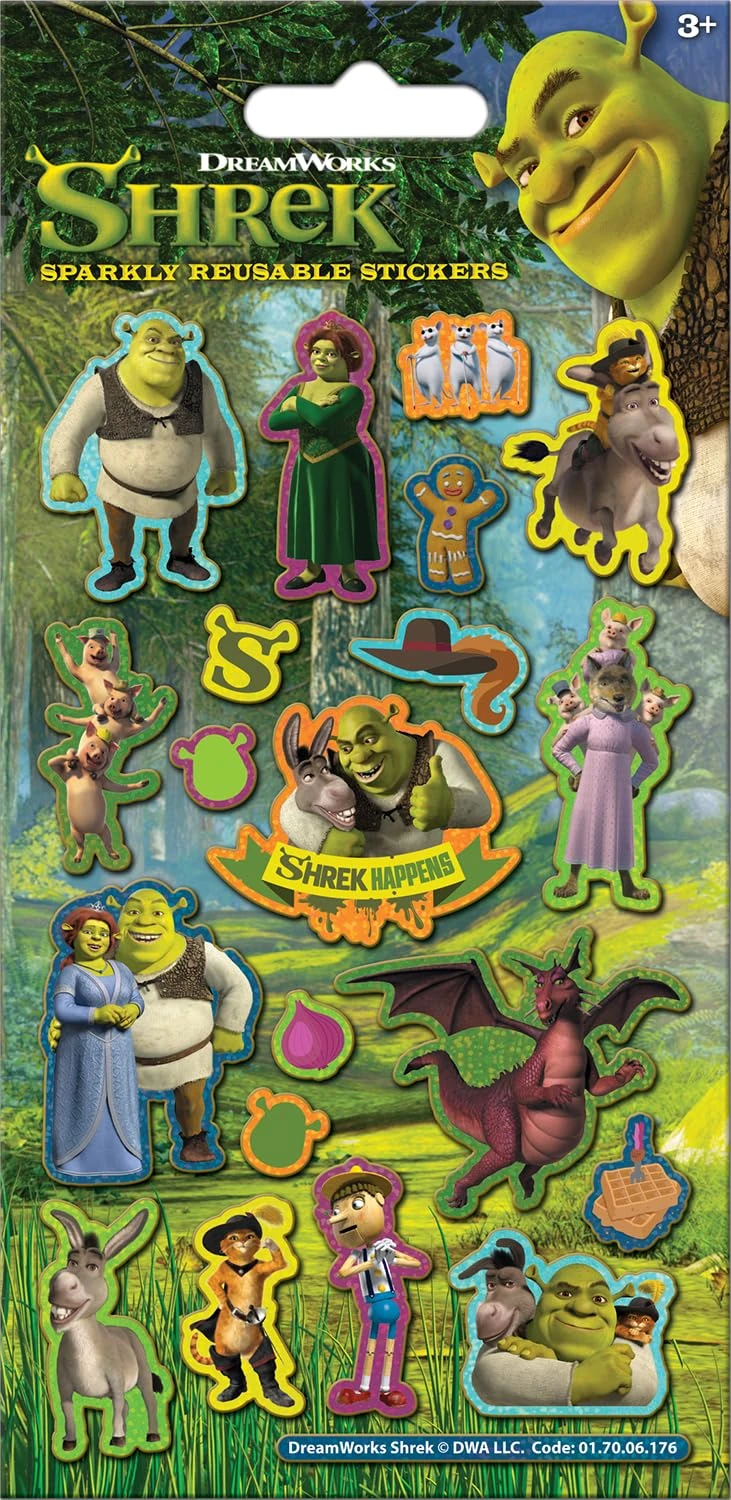Paper Projects DreamWorks Shrek Sparkly Reusable Stickers | Official Licensed Product | Reusable on Non-Porous Surfaces, Green