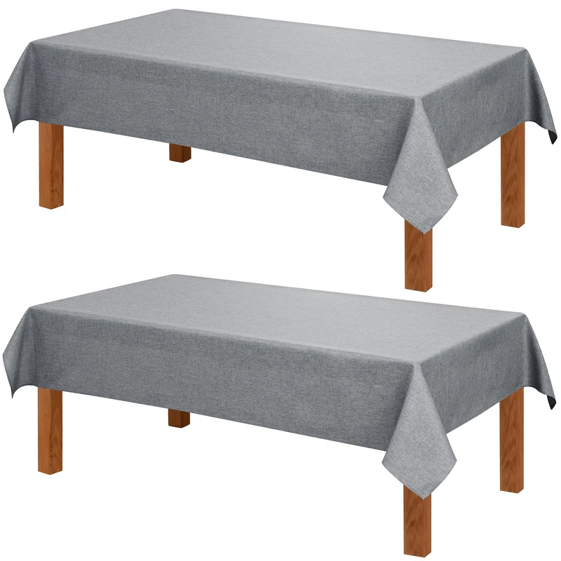 Hiasan 2 Pack Faux Linen Rectangle Tablecloth - Wrinkle and Stain Resistant Washable Table Cloth for Kitchen Dining Room Holiday Table Cover for Party Dinner, Grey, 90 x 132 Inch