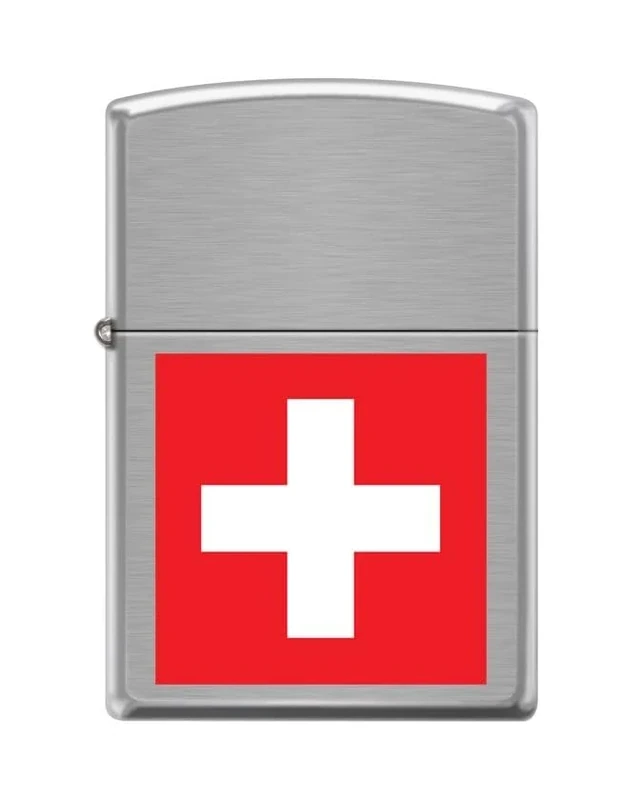 Zippo Windproof Lighter - Swiss Flag Model - Brushed Chrome with Colour Image - Refillable - Reusable - Windproof Design - Gift Box - Made in USA - Image 1