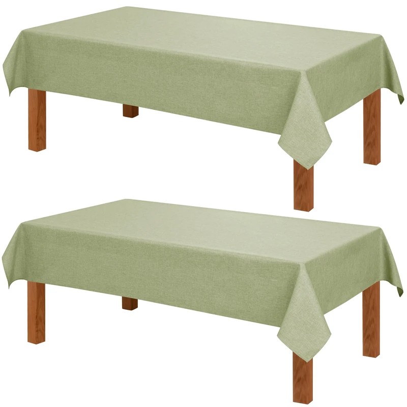Hiasan 2 Pack Faux Linen Rectangle Tablecloth - Wrinkle and Stain Resistant Washable Table Cloth for Kitchen Dining Room Holiday Table Cover for Party Dinner, Green, 90 x 156 Inch