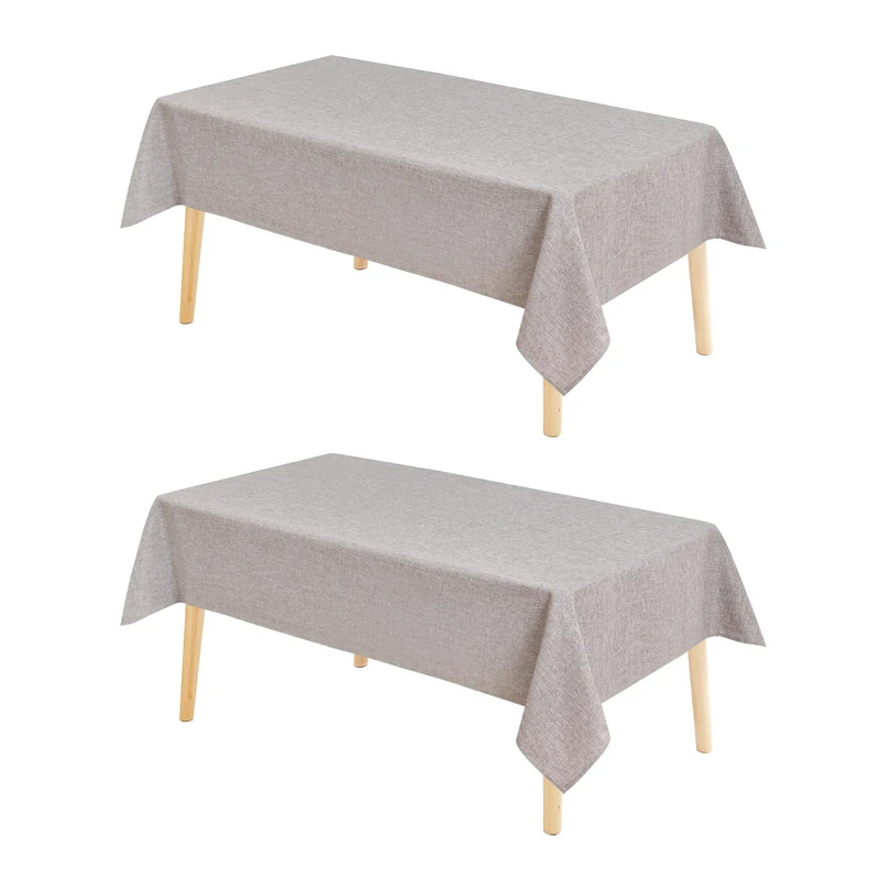 Hiasan 2 Pack Faux Linen Rectangle Tablecloth - Wrinkle and Stain Resistant Washable Table Cloth for Kitchen Dining Room Holiday Table Cover for Party Dinner, Stone, 90 x 156 Inch