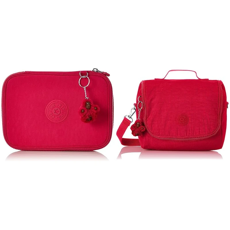 Kipling 100 Pens, Large Pencil Case Holds Up To 100 Pens, 21 cm, 1.5 L, True Pink & NEW KICHIROU, Large Insulated Lunch Bag, Water Repellent, 23 cm, 6 L, True Pink
