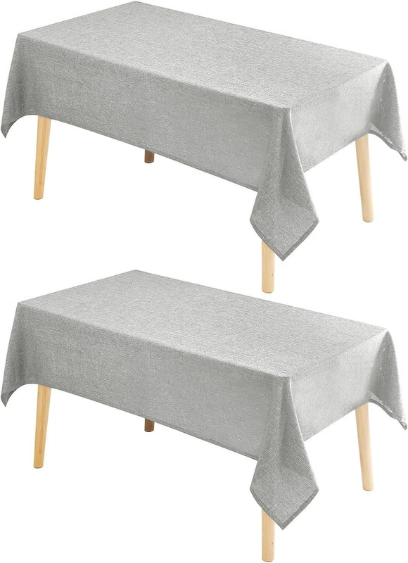 Hiasan 2 Pack Faux Linen Rectangle Tablecloth - Wrinkle and Stain Resistant Washable Table Cloth for Kitchen Dining Room Holiday Table Cover for Party Dinner, Light Grey, 90 x 156 Inch