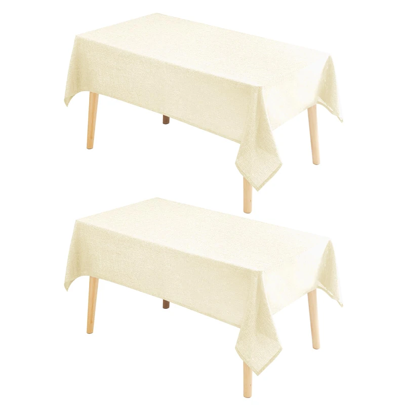 Hiasan 2 Pack Faux Linen Rectangle Tablecloth - Wrinkle and Stain Resistant Washable Table Cloth for Kitchen Dining Room Holiday Table Cover for Dinner, Champagne, 70 x 120 Inch