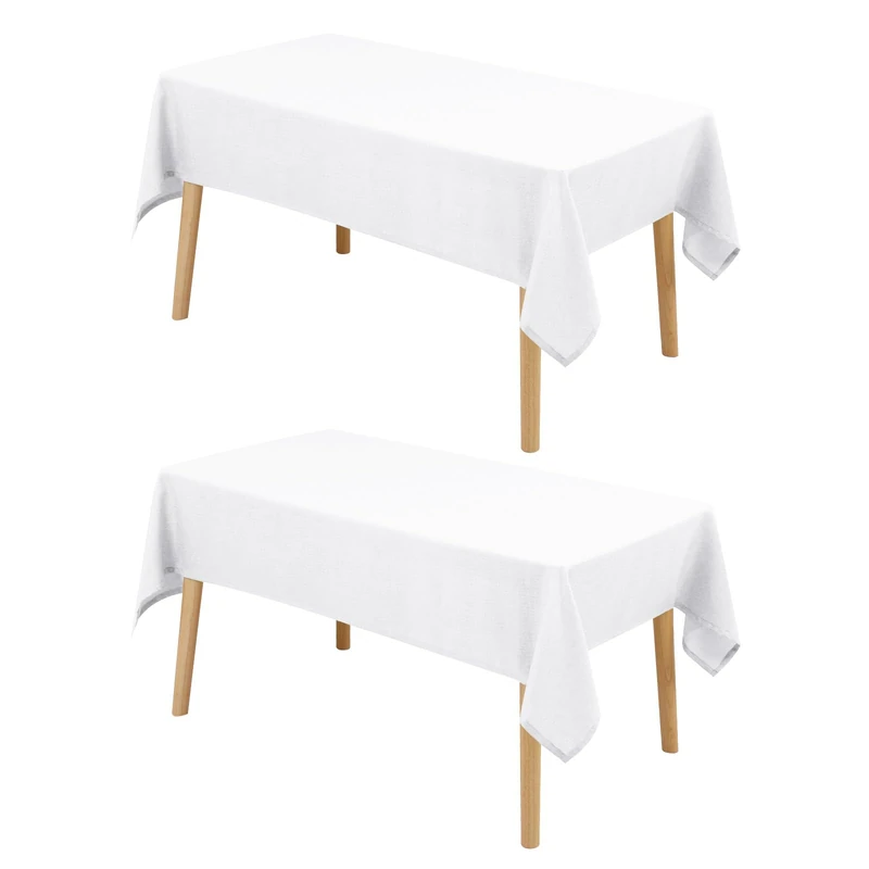 Hiasan 2 Pack Faux Linen Rectangle Tablecloth - Wrinkle and Stain Resistant Washable Table Cloth for Kitchen Dining Room Holiday Table Cover for Dinner, White, 70 x 120 Inch