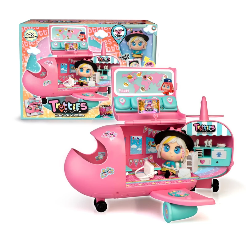 Trotties - Chiara Airplane, Pink Toy Airplane and Mini Doll, 20 Accessories, Stickers and Various Spaces and Game Modes, From 3 years, Famous (TFT12000)