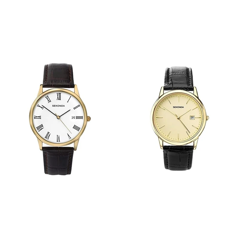 Sekonda Men's Analogue Quartz Watch with 38mm Alloy Case, White Dial and Leather Upper Strap 3676 & Men's Quartz Watch with Beige Dial Analogue Display and Black Leather Strap 3697.27 - Image 1