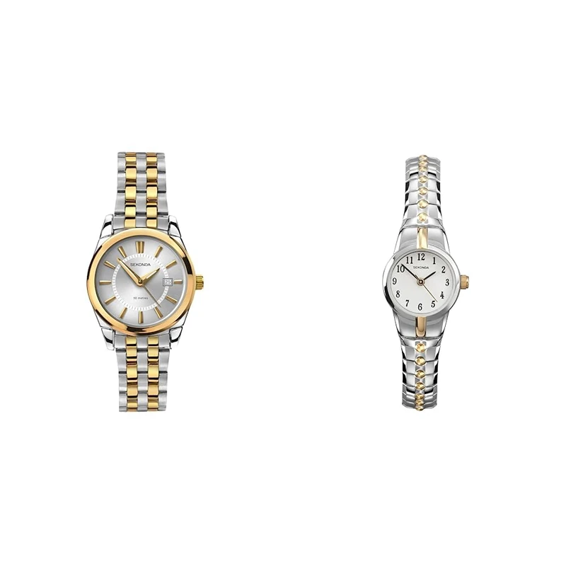 Sekonda Womens Analogue Classic Quartz Watch with Stainless Steel Strap 2462.27 & Womens 20mm Analogue Quartz Watch with White Dial and Two Tone Stainless Steel Bracelet