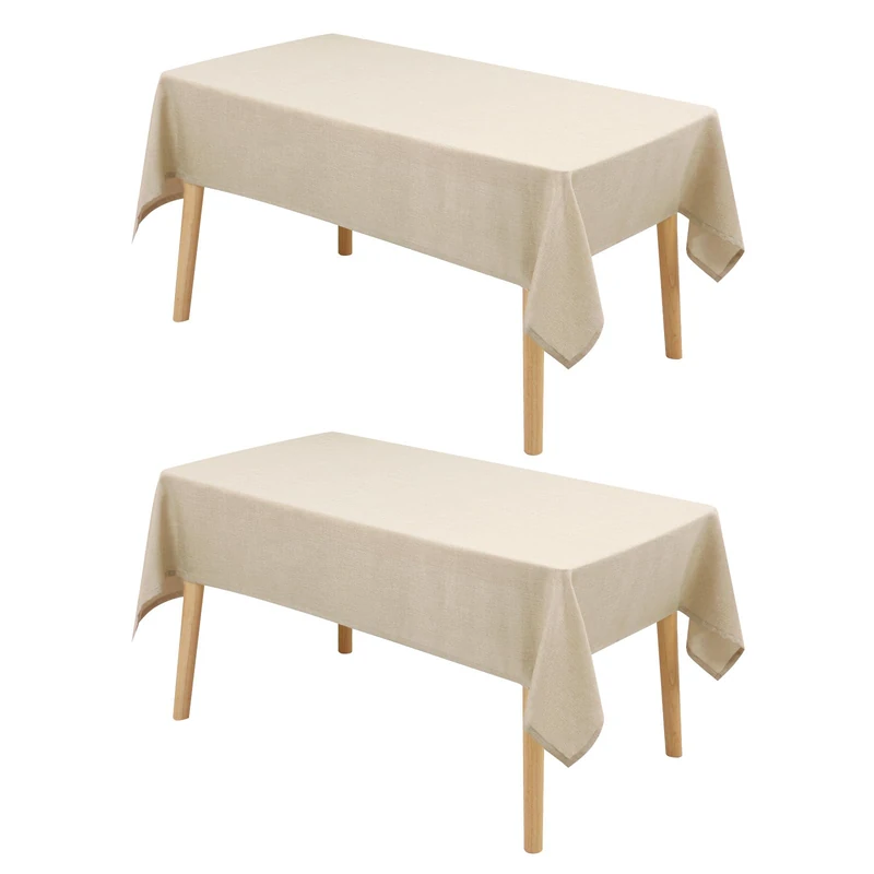 Hiasan 2 Pack Faux Linen Rectangle Tablecloth - Wrinkle and Stain Resistant Washable Table Cloth for Kitchen Dining Room Holiday Table Cover for Party Dinner, Beige, 70 x 140 Inch