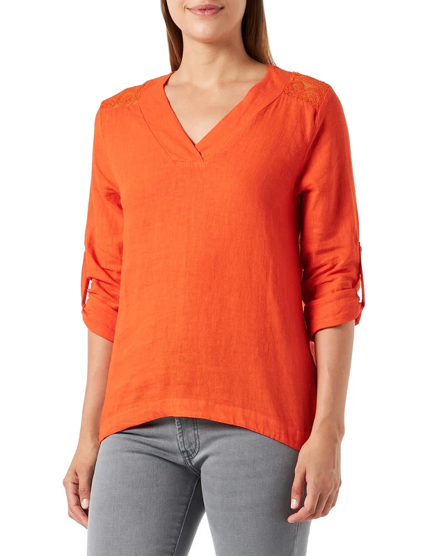 Sidona Women's Blouse Shirt with lace, Orange, XXL
