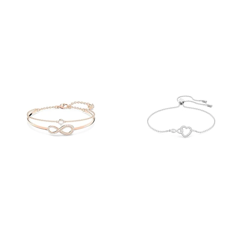 Swarovski Infinity bangle, Infinity, White, Rose gold-tone plated & Infinity bracelet, Infinity and heart, White, Rhodium plated