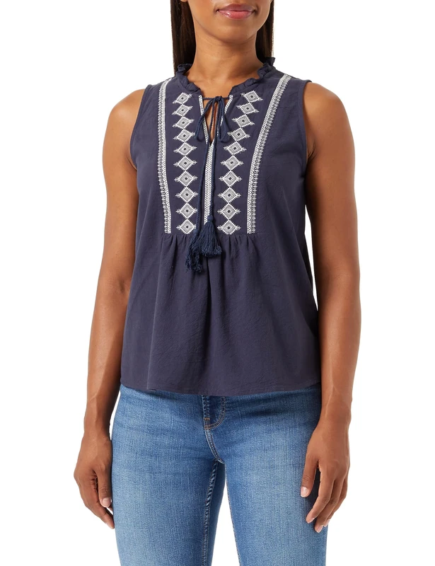 TILDEN Women's Embroidered Blouse top, Navy, XS - Image 1