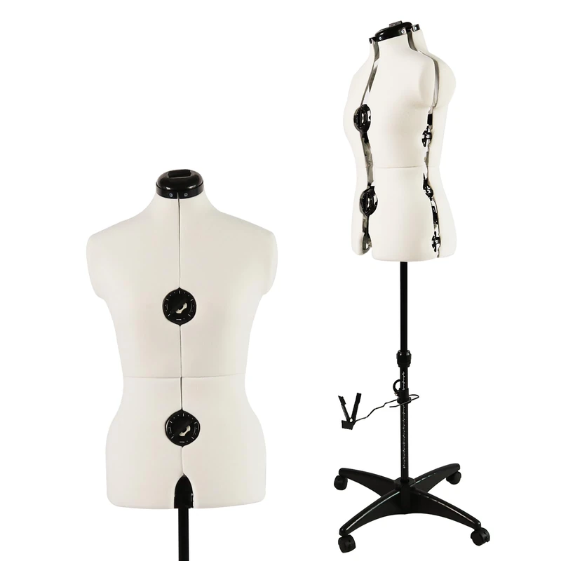PDM WORLDWIDE Beige Adjustable Dress Form Mannequin for Sewing Female Size 6-14, Pinnable Model Body with 13 Dials, Detachable Casters, 42.5"-60" Height Range for Clothing Display, Small to Medium - Image 1