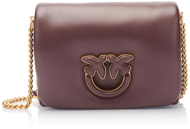 Pinko Women's Love Click Puff Baby Sheep Tassel Leather Buckle Bag, M03b_Bordeaux-ciocc.Expired-Block C, 18