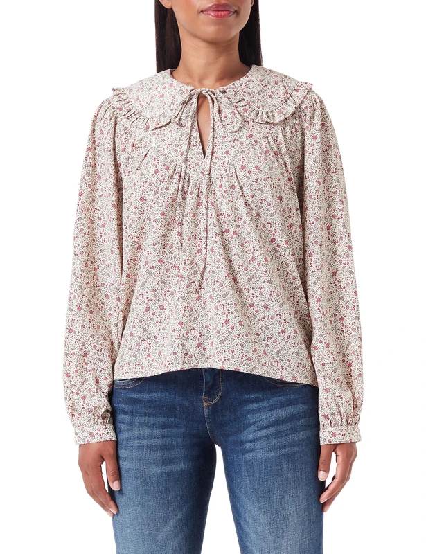 TILDEN Women's Blouse Shirt, Wool White, red, Multi-Coloured, S