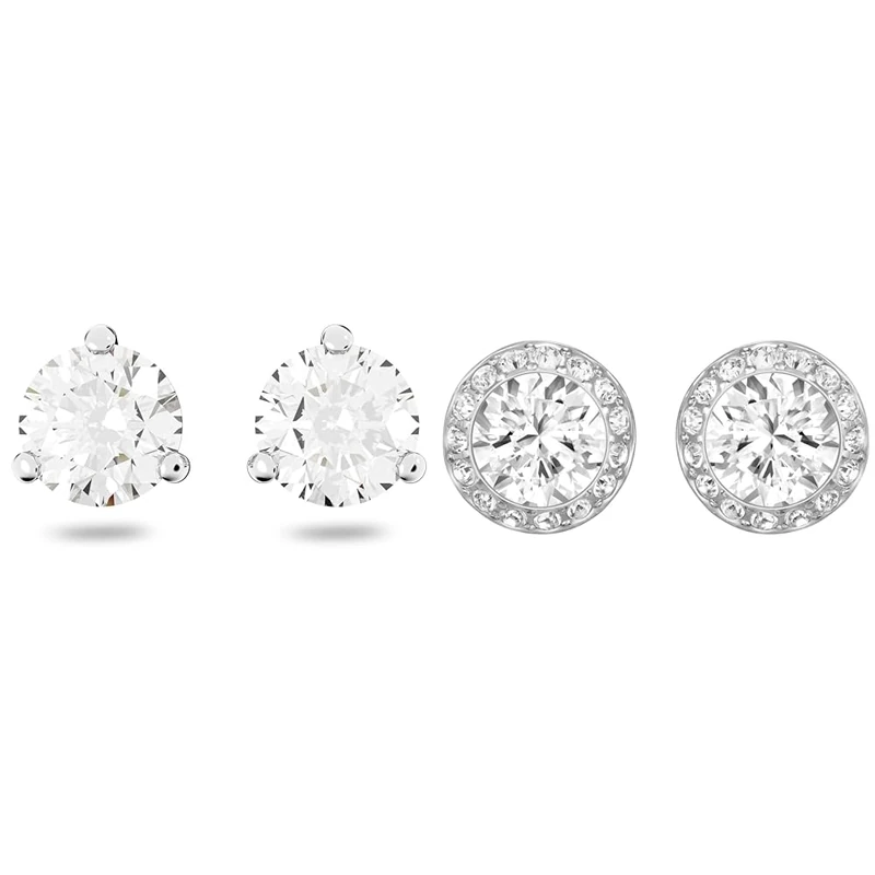 Swarovski Solitaire stud earrings, Round cut, White, Rhodium plated & Angelic stud earrings, Round cut, White, Rhodium plated